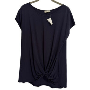 Elegantees Sita Organic Cotton Twisted Front Top Deep Purple Sz L Short Sleeve